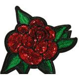 Нашивка д/одежды роза средняя красная с паетками 97-1