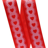 Лента декоративная репсовая(уп.25ярд) шир.25мм  Сердца красный/белый