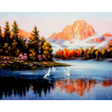 Мозаика со стразами 45х35 без рамы SEG 73603 лебеди в пруду