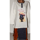 Пижама жен начес  (кофта +штаны) 50-60р (прод по 6) мопс белый
