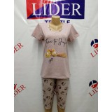 Пижама жен (футболка+бриджи) 46-56р (прод. по 6) буквы пудра