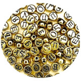 Бусины круглые с буквами 4*7мм золото металлик 500г