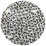 Бусины круглые Буквы серебро металлик 4*7мм 500г