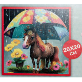 Алмазная живопись 20х20 АК-2020029 лошадка под зонтом