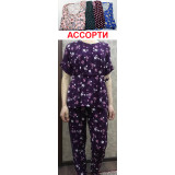 Костюм жен штапель (футболка+штаны) (50-60) (прод по 6) горох бордо