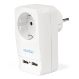 Адаптер-фильтр Smartbuy 1 гнездо с заземлением 16А 2USB 2.1A SBE-16-A05-USB  1386