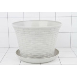 Кашпо д/цветов круглое Ротанг 1,1л с поддоном (белый)*22  4626