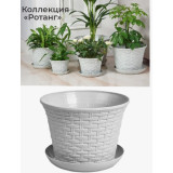 Кашпо д/цветов круглое Ротанг 1,1л с поддоном (Серый)*22  4695