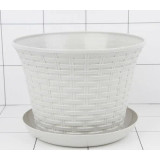 Кашпо д/цветов круглое Ротанг 2,1л с поддоном (белый)*18 4718