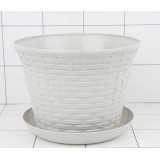 Кашпо д/цветов круглое Ротанг 3,0л с поддоном (белый)*13  4732