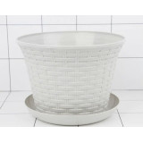 Кашпо д/цветов круглое Ротанг 4,0л с поддоном (белый)*13  4763