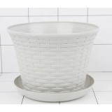 Кашпо д/цветов круглое Ротанг 6,1л с поддоном (белый)*11  4787