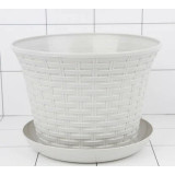 Кашпо д/цветов круглое Ротанг 8,0л с поддоном (белый)*12  4800