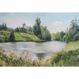 Мозаика со стразами 50х65 на рамке LMZ 5087 река в лесу