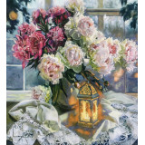 Мозаика со стразами 50х65 на рамке LMZ 5099 пионы у окна