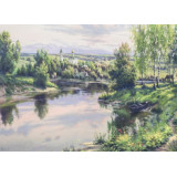 Мозаика со стразами 50х65 на рамке LMZ 5088 река в лесу