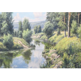 Мозаика со стразами 50х65 на рамке LMZ 5078 река в лесу