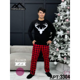 Пижама муж. начес Пирамида (кофта+штаны) 48-56 (прод по 5) Олень черная