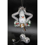 Украшение новогоднее подвесное Звезда серебро со снеговиком