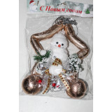 Украшение новогоднее подвесное Звезда золото со снеговиком