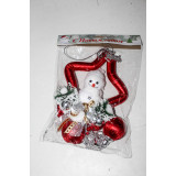 Украшение новогоднее подвесное Звезда красный со снеговиком