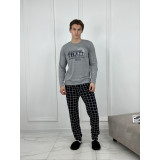 Пижама муж.Lider (кофта+штаны) 50-60 (прод. по 6) Буквы серый