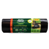 Пакеты д/мусора Master FRESH суперпрочные 60л, 15шт (ЧЕРНЫЕ) 25мкм усиленное дно*20 0068