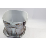 Кашпо д/цветов квадратное Мрамор 3,7л с поддоном (Светло-серый)*18 2321 УЦЕНКА!!!